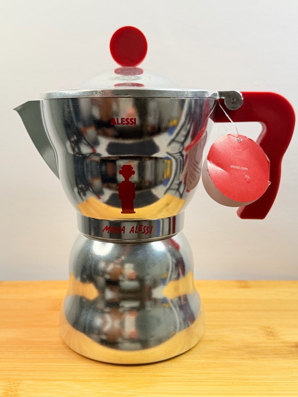 NEW Moka Alessi Espresso Coffee Maker 6 Cup SPECIAL EDITION Red Mendini Aluminum